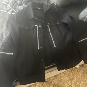 Black Denim Jacket with Silver Zippers